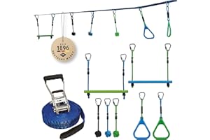 Schildkröt Jungle Line, Juego de Circuito de Escalada para Niños y Adultos, 11 Metros, Carrera Ninja al Aire Libre, 7 Obstáculos Robustos