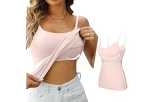 BUKKNYE Cami Top with Built in Padded Bra, Women's Camisoles & Vests with Shelf Bra Adjustable Strap Cotton Undershirts Sleeveless Cami Vest with Chest Pad Travel Layered Top