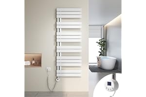Heilmetz Scaldasalviette Elettrico Bagno 1385x500mm 800W, Termoarredo Elettrico Bagno con Barra riscaldante termostato，con Funzione di temporizzazione（Bianco）
