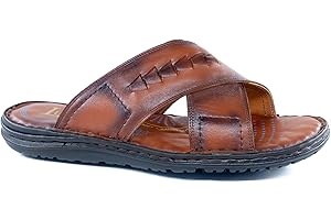 Lusco Cross Strap Sandals Mens Open Toe Full leather Comfort Indoor and Outdoor Summer Sliders