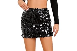 JASGOOD Mini Jupe Paillette Femme Scintillante Jupe Danse Élastique Taille Haute pour Festival Carnaval Soirée Rave