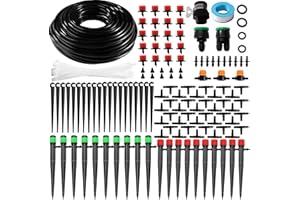 VooGenzek 162 Piezas 4/6 mm Kit de Sistema de Riego por Goteo, 25m Manguera de Riego, Kit de Riego por Goteo Automático, con Juntas de Púas Rectas, Conectores en T, Tapones Extremo, para Jardin