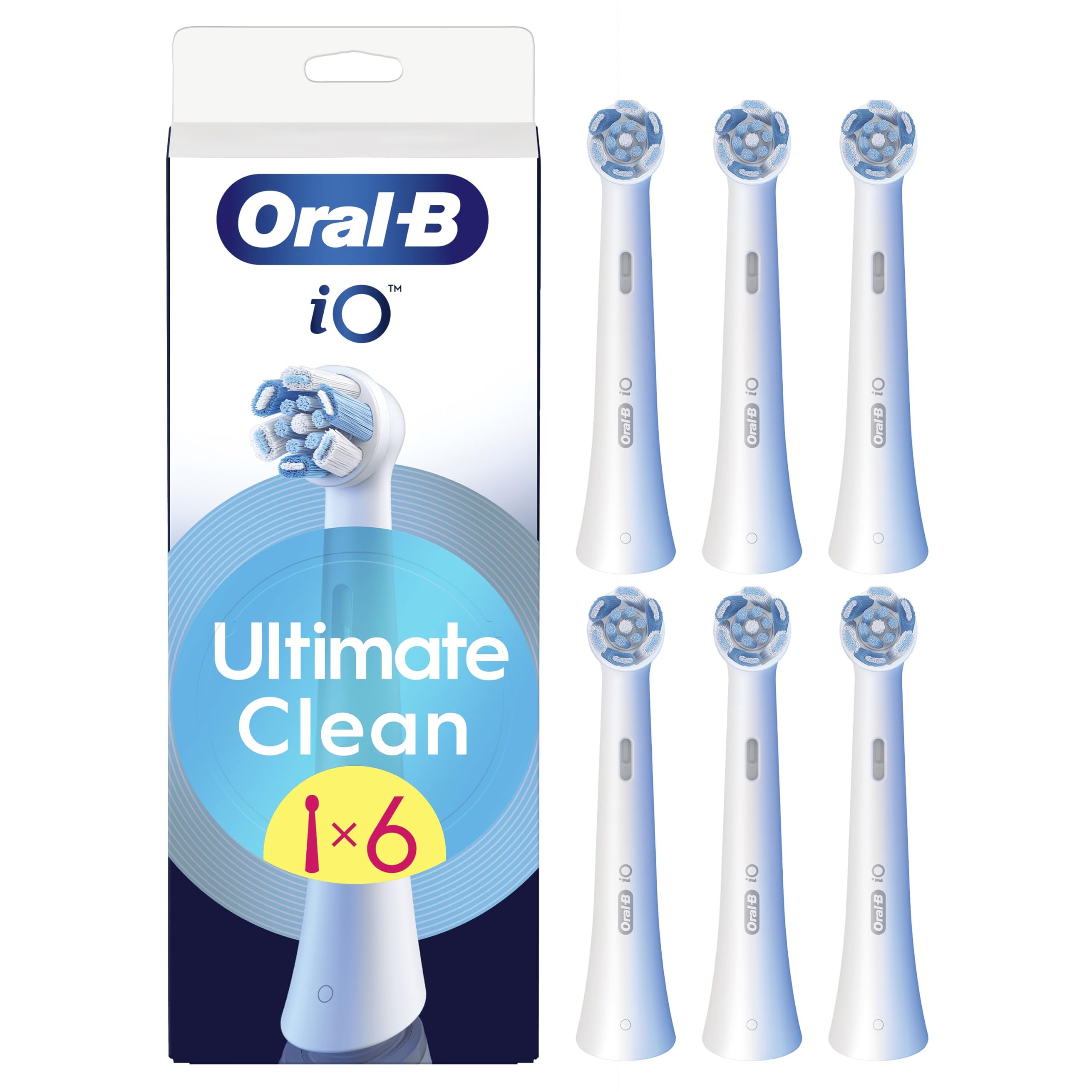 Oral-B iO Ultimate Clean Recambios Originales, Blancos, Pack de 6 | Cabezales de Recambio para Cepillos de Dientes Eléctricos Oral B iO, Eliminación de La Placa Bacteriana, Limpieza Profunda