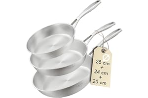 SILBERTHAL Set padelle acciaio inox 20 24 e 28 cm - Induzione gas e forno 400ºC - Senza rivestimento 18/10 - Triplo fondo
