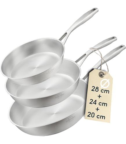 Padella Acciaio Inox Triplo Strato 28 Cm Induzione Forno Set Pentole Set 3 Padelle Acciaio Inox Triplo Strato 20-28cm - Induzione, Forno E Lavastoviglie Set Padelle Acciaio Padella Forno Lavastoviglie - 5