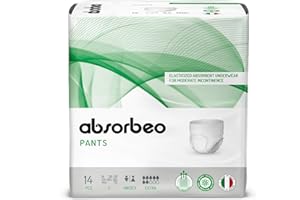 Absorbeo Pants Extra,Braga-Pañal para Adultos, Absorbentes y Elásticas para Incontinencia Moderada, Confort Absoluto, Protección ,Antiolor,Totalmente Transpirable, Unisex, L,14 Unidades (Paquete de 1)