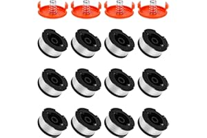 FAOKZE 12 Carretes para Cortadora de Black and Decker,A6481 A6485 Carrete de hilo para recortadora, Ø1,65mm,9m carrete de recortadora (12 carretes de repuesto + 4 tapones + 4 muelles)
