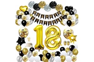 Decoration Anniversaire 18 ans Garçon Fille, Deco Anniversaire 18 ans de Ballon 18 ans Noir Or, Anniversaire 18 ans, Décoration Anniversaire Ballon 18 ans pour 18 ans Anniversaire Garcon Fille