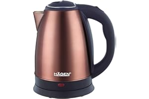 Hagen - Hervidor eléctrico compacto de acero inoxidable, diseño elegante, base de 360°, capacidad 1,8L, 1500W, base de 360°, filtro extraíble y lavable, HA5525 cuivre