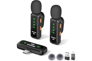 AHOWAI Wireless Lavalier Microphone for iPhone, iPad, Android, PC - 2 Mini Lapel Mic with Noise Cancelling, Clear Audio for YouTube, TikTok, Vlogging & Content Creation