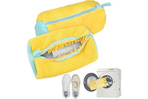 WUISOLQP Shoe Wash Bag Washing Machine Pack of 2 Multi Protection Shoe Bag Washing Machine Reusable Sneaker Wash Bag for All Shoe Types and Sizes, Protects Both Shoes and Washing Machine (Yellow)