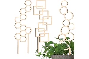 Decorify Plantes Grimpantes 3 Pièces - Treillis en Bois pour Plantes Intérieures - Décoratif Petits Treillis pour Fleurs en Pot - 39/39/40,5 cm - Bubble/Hexagon/Frame - Naturel
