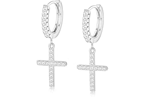 MILACOLATO Pendientes Colgantes Aro con Cruz Plata de ley 925 Chapado en Oro 18 Quilates Pendientes Aro Pave CZ Pendientes Brazalete Pequeños Pendientes de Gota con Forma de Cruz Huggie Para Mujeres