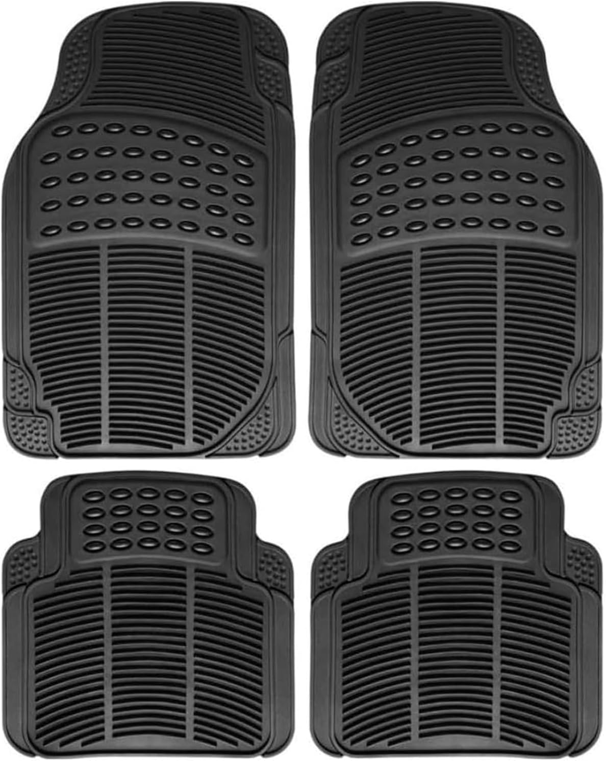 Alfombrillas Coche Universales Pack 4 Piezas (2 Piezas Delanteras y 2 Piezas traseras), Alfombras Coche Antideslizantes, Alfombrilla Coche Goma PVC Flexible, Recortables, Fácil Limpieza