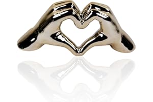 ‎GLAS ART HANDMADE Glas Art handmade Elegante Keramikhand in Herzform – Stilvolles Deko-Element in Silber, Gold und Weiß für Wohnzimmer und Fensterbank (Gold glänzend)