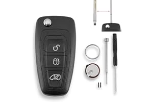 GLOUVDEYZ Für Ford Transit Custom Transit MK8 3 Tasten Autoschlüssel Gehäuse mit Batterie VL2020 und Pin-Entfernungswerkzeug Schraubendreher Schlüsselring