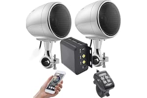 iMESTOU Amplificatore per Moto con AUX, MP3, Radio FM, 4 Pollici Full Range Impermeabile Bluetooth Altoparlanti Stereo Adatto per Manubrio Moto ATV UTV RZR