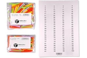 IvEnt.Box Tombola Lose - Regenbogenlose SET | 1-50 Gewinne | 100 Nieten | inkl. Aufklebenummern | bunt gemischt