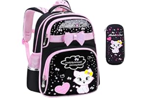 Voici et Voila Rucksack Mädchen Klassen 3-6 Schulranzen Mädchen Grundschule Schulrucksack Schultasche Mädchen Kinderrucksack Schule Schulrucksack Mädchen Grundschule Schwarz Lila 42x32x18cm