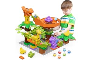 STEM MATCH Murmelbahn Bausteine Dinosaurier Spielzeuge, Kinder STEM Spielzeug Dino Kugelbahn Set ab 3 4 5 6 Jahre Jungen Mädchen, 67 Pcs groß Blöcke Ball Race Lernspielzeug für Jungen Mädchen 3-7 Jahre