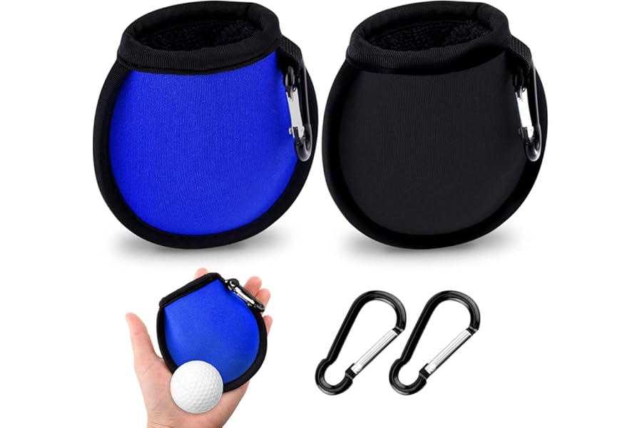 olyee 2 Pack Golf Ball Cleaner Pouch, Golf Ball and Club Clip on Waterproof Washer Pocket Accesorries for Men Ladies and Trolley Cart Bag(Black+Blue)