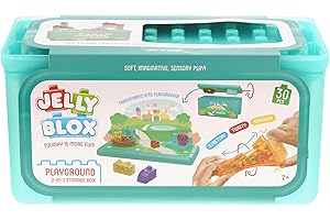Goliath - JELLY BLOX – Playground Store & Play Set - Gioco sensoriale 2+ - 30 blocchi morbidi colorati con personaggi e animali - Coperchio-tavolo, scatola contenitore - Idea regalo