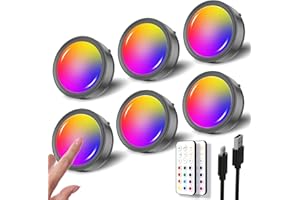 TEDMOS Spot LED Couleur Sans Fil, Noir Lumiere de Vitrine Rechargeable USB Lampe de Placard RGB avec Telecommande et Adhésif Magnétique Spot Cuisine Sous Meuble Autocollante Veilleuse Tactile Ronde a Pile
