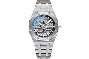 rorios Zegarek męski automatyczny zegarek mechaniczny świecący zegarek z bransoletką ze stali nierdzewnej szkielet wojskowy zegarek na rękę