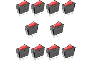 Oiyagai Lot de 10 Interrupteurs à Bascule KCD3-3P avec Lumière Rouge, 3 Broches SPST, ON/OFF, AC 16A/250V 20A/125V