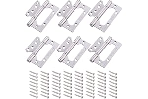 JIZZU 304 Edelstahl Scharniere, 6 Stück Scharniere Edelstahl, Türscharnier Innentüren, Rostfreies Scharnier mit 64pcs Schrauben Edelstahl Haustürscharniere für Kleiderschrank, 4.13 * 2.83 inch Silber