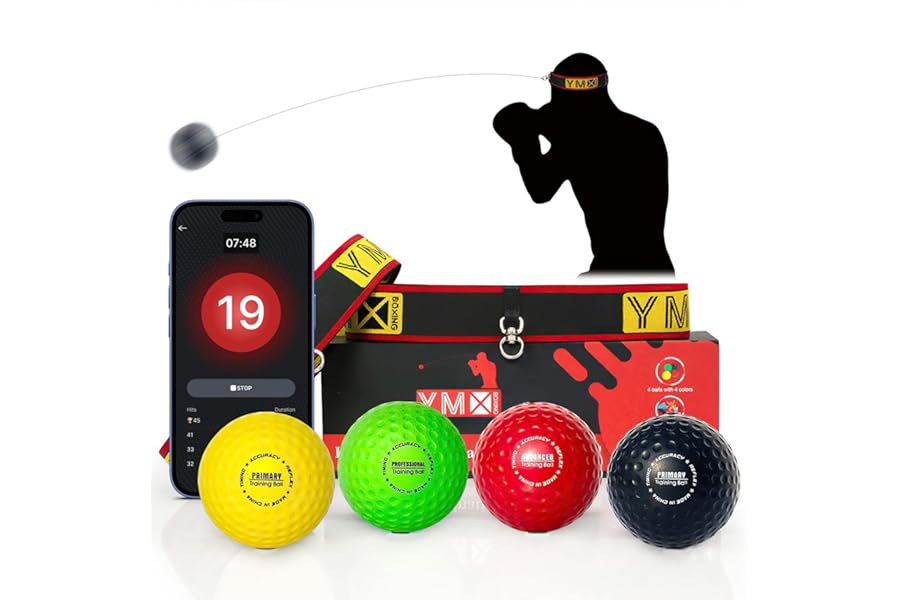 YMX BOXING Ultimate Training Ball Set - 4 Reaction Ball Plus 2 Adjustable Headband, Great for Reflex, Timing, Accuracy, Focus and Hand Eye Coordination Training for Boxing, MMA
