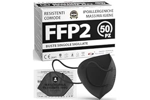 POLONORD ADESTE ADESTE - 50 Mascherine FFP2 Nere Certificate CE, Filiera controllata, anallergiche, con elastici comodi e resistenti. Sicura, Buste singole sigillate.