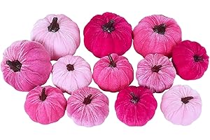 tinysiry 12Pcs Simulazione Zucca di Velluto, Zucca Finta Gialla Simulazione Zucche Arancioni Halloween Ringraziamento Decorazione Autunnale Cucina Verdure Modello Ornamento per Feste Rosa