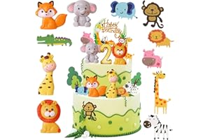 LUCKEEY 16 Stück Tortendeko 2. Geburtstag, Safari Zoo Dschungel Tortendeko, Wald Tiere Happy Birthday Kuchendeko, Waldtiere Figuren Cake Topper 2. Geburtstag, Torten Deko für 2 Jahre Junge Mädchen