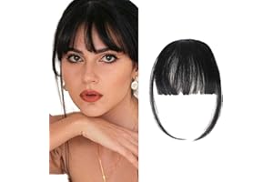 YNKKVRE Clip in Fringe, Clip in Bangs for Women Hair Extensions with Temples Hairpieces, Fashion Wispy Bangs Fringe Air Bangs Clip for Daily Wear Hairpieces for Women Curved Bangs for Daily Wear (black)