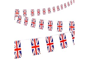 SHATCHI 2 x 10m/33ft Long Union Jack Bunting with 30 Fabric Flags Queen's Platinum Jubilee Banner For Wedding Sporting Royal Events Pub Office BBQ Street Party Support