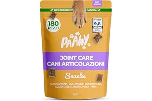 Integratore Articolazioni Cane di Paawy | TEST OTTIMO | 180 Snacks Condroprotettori e Antinfiammatorio Naturale con Glucosamina, Condroitina e Collagene per Cani per la Cura delle Ossa e Articolazioni