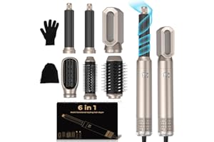 MOGAWAVE Spazzola Asciugacapelli 6 in 1, Styler Capelli ad Aria,1000w Hair Styler Brush,Spazzola Asciugacapelli Per Dare Volume Ai Capelli, Lisciare, Arricciare, Ioni Hair Air Curler,Strumenti per Capelli