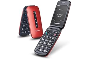 Panasonic KX-TU550 telefon dla seniora z klapką (duży ekran 2,8", aparat 1,2 MP, Clear Voice VoLTE, połączenia priorytetowe, tryb głośnomówiący), czerwony