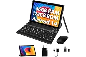 FASTWD Tablet 10 Pollici Android 14 tablet,2025 Newest Tablet con 5G WiFi 36 GB RAM+128GB ROM,8000mAh,volto ID,Tablet 2 in1 con Tastiera,Nero