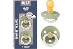 BIBS Colour Night Smoczek, 2 szt., Bez BPA", Symetryczny kształt gumowej główki. Lateks z kauczuku naturalnego, Wyprodukowano w Danii, Rozmiar 3 (od 18 miesięcy), Sage Glow