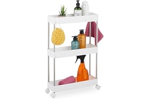 Relaxdays Nischenwagen, 3 Etagen, schmales Nischenregal für Küche & Bad, HxBxT: 62 x 41,5 x 14,5 cm, Rollregal, weiß