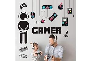 KAZITOO Blätter mit Gamer-Wandaufklebern mit bunten Controller-Wandaufklebern, Vinyl-Gaming-Joystick-Cartoon-Party-Tapete, abnehmbares Videospiel-Wandbild für Jungen, Männer, Kinder, Spielzimmer, Schl