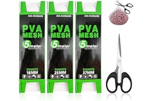 ZWQLZG PVA Beutel Angeln, 3 Stück 5m PVA Mesh Karpfen Zubehör 25mm/37mm/44mm Breit Netz Nachfüllung, Fishing Mesh Wasserlösliche Netz Angeln Set Mit Schere