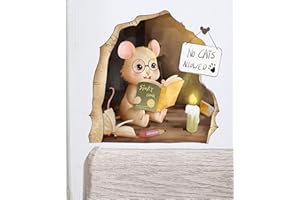 Niktule Mausloch-Cartoon-Wandaufkleber,15 * 15 cm / 5,9 * 5,9 Zoll Maus Lesebuch Wandaufkleber Wanddekoration | Realistische Mausloch-Wandaufkleber, abnehmbar, leuchtet im Dunkeln, für Schlafzimmer