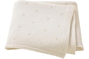Hadetoto Baby Blanket 100% Cotton Cellular Blanket Baby Soft Cosy Knitted Blanket Cream 100x80cm