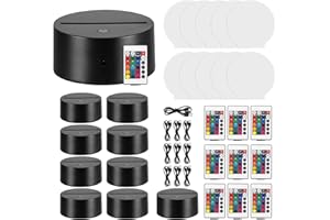 Konesky Juego de 10 bases de lámpara acrílicas con control remoto, incluye 10 hojas acrílicas, 10 bases de lámpara, 10 cables USB y 1 marcador de pizarra blanca (Redondo)