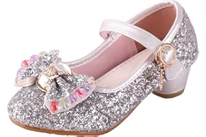 LIUIMIY Principessa Scarpe Ragazza Ballerine Glitterate Scarpe con Tacco Bambina Scarpe per Cosplay Cerimonia Festa