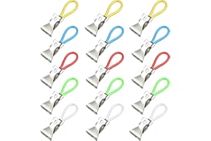 PFLYPF 15 Pinces Lot de à Serviettes colorées, Pinces de Salle de Bain, Pinces en métal, Pinces en Fer, Pinces Organisateur pour Cuisine, Salle de Bain, Bureau, Vacances (5 Couleurs)