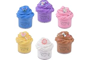 KEEMANMAN 6 Pack Butter Slime Kit with Blue Stitch, Elephant, Unicorn, Candy, Dragon Fruit and Coffee Charms, Scented DIY Slime Supplies for Girls and Boys, Stress Relief Toy for Kids Education, Party and Gift